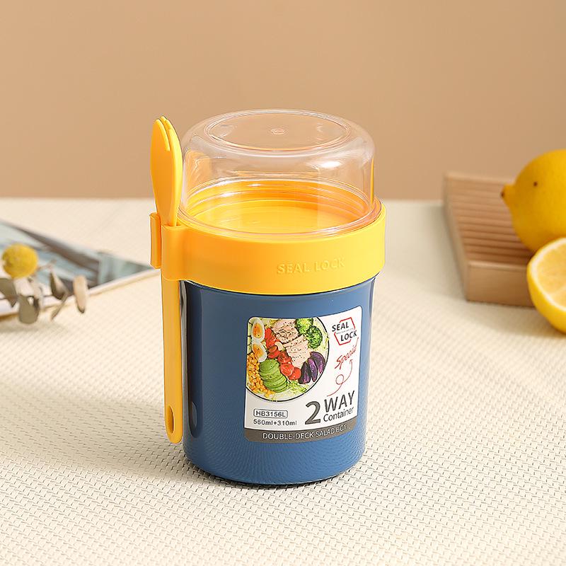 Portable Double-Layer Yogurt and Oatmeal Cup with Lid and Spoon for Salads and Nuts