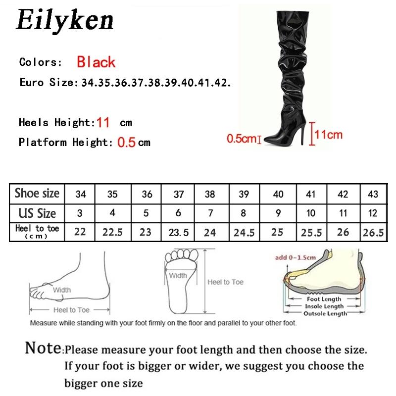 Fashion Eilyken Red Women Over The Knee Boots High Heels Patent Leather Solid Pointed Toe Stiletto Side Zipper Sapatos Femininos