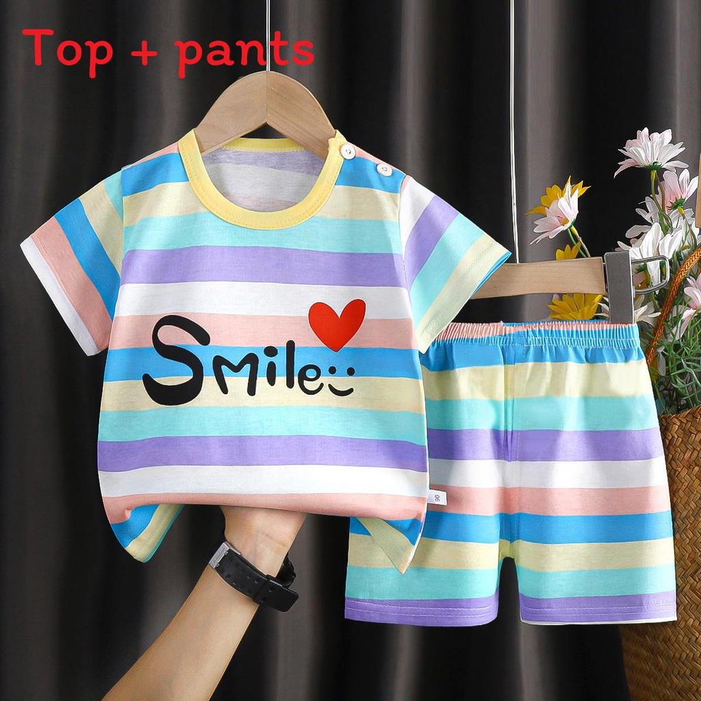 Summer Kids Toddler Short Sleeve Shorts Set With Cartoon Patterns For Boys And Girls