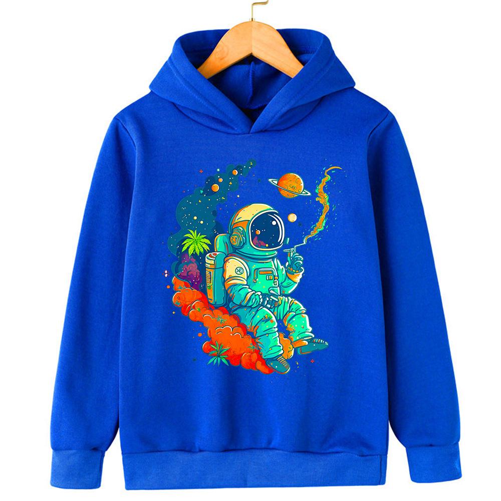 Creative Design Astronaut Children's Sportswear Autumn Girls Hooded Sportswear Pullover Fashionable Versatile Style Cartoon Style Top