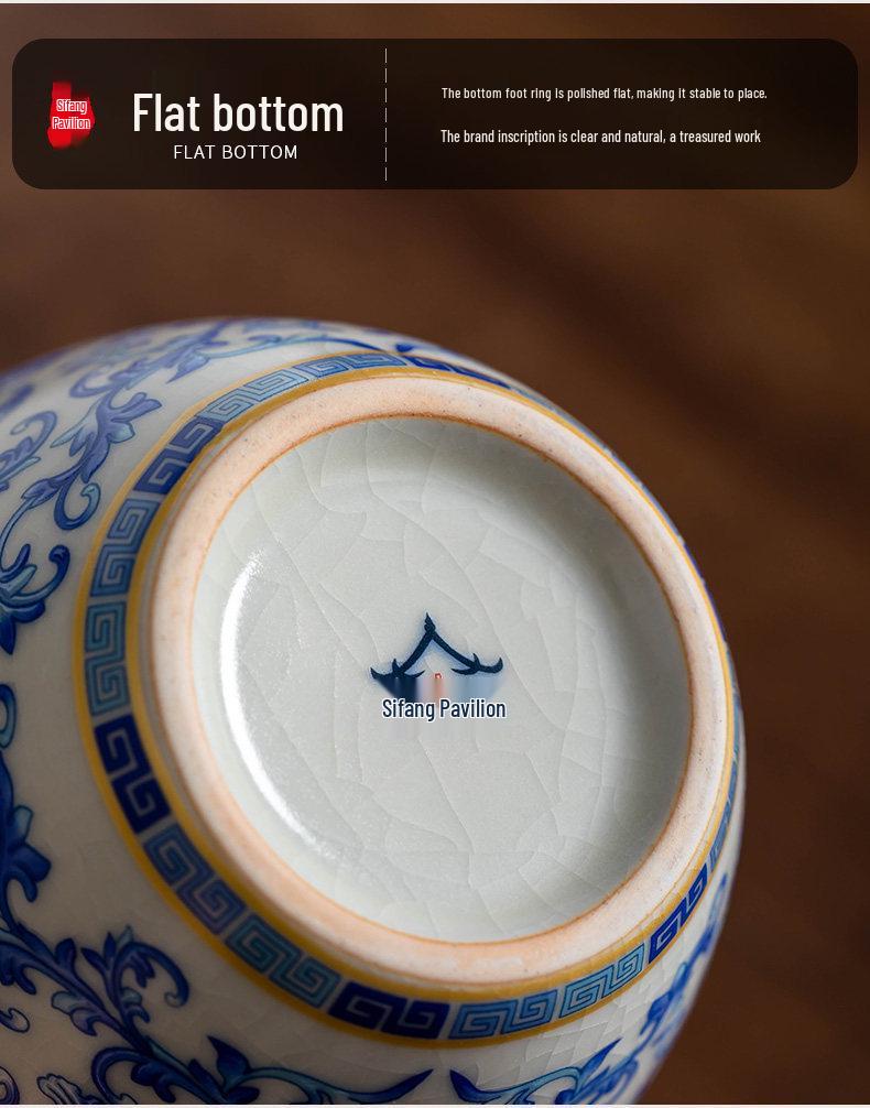 Ru Ware Blue & White Ceramic Tea Caddy: Moisture-Proof Chinese Style Sealed Storage for High-Grade Green, White, and Pu'er Tea.