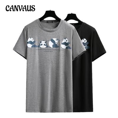Sommer Damen Übergröße T-Shirt Mittellang Süßer Panda Bügeln Locker Kurzarm Tops