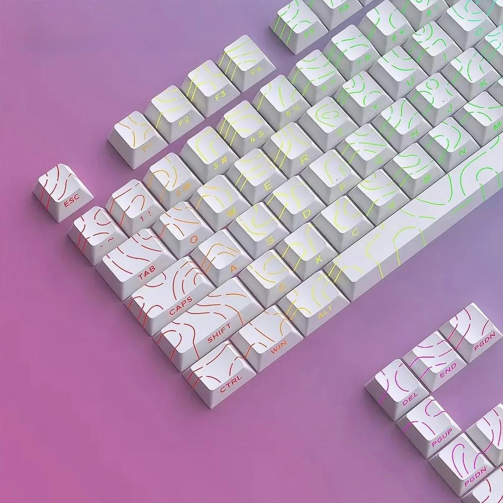 New Topographic Keycaps 4.0 Version Shine Through 98 Key PBT Cherry Profile Side Print Backlit for MX Gamer Mechanical Keyboard 3