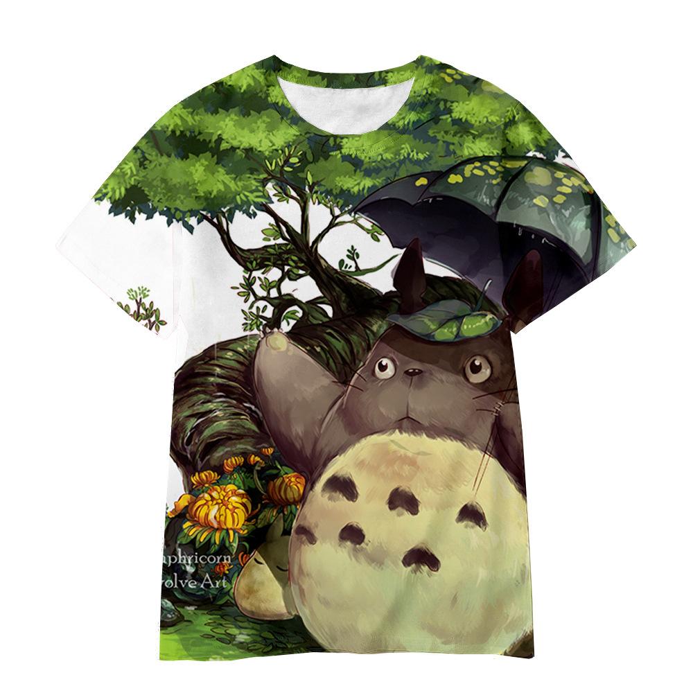 3D Hayao Miyazaki Cartoon Totoro Pattern Printed Casual Short Sleeved Children's Boy T-shirts - Soft Medium Stretch Fabric Summer Relaxed Fit Clothing