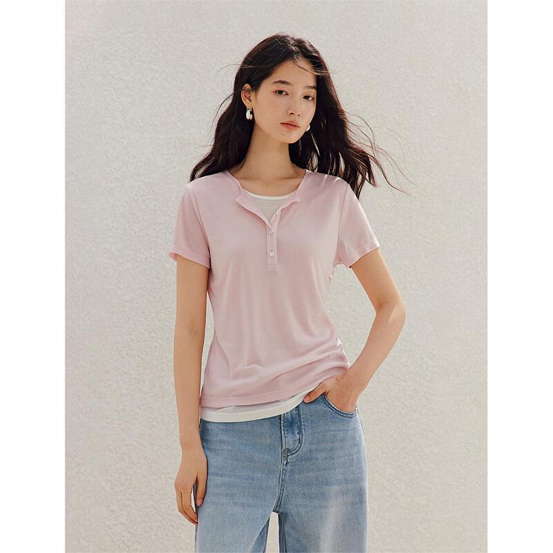 INMAN Women's Faux Two-Piece Wool Blend Henley T-Shirt