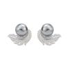 Women's stud earrings, feathered imitation pearl lady jewelry, micro-inlaid zircon round jewelry