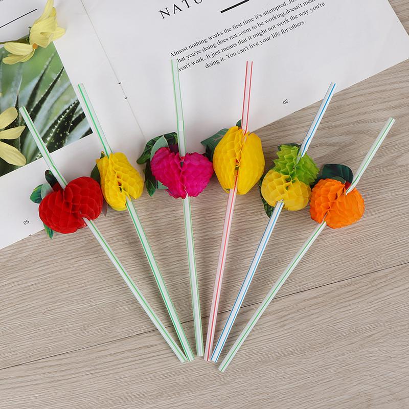 50pcs Hawaiian 3D Fruit Cocktail Straws Umbrella Drinking Straws Party Decor