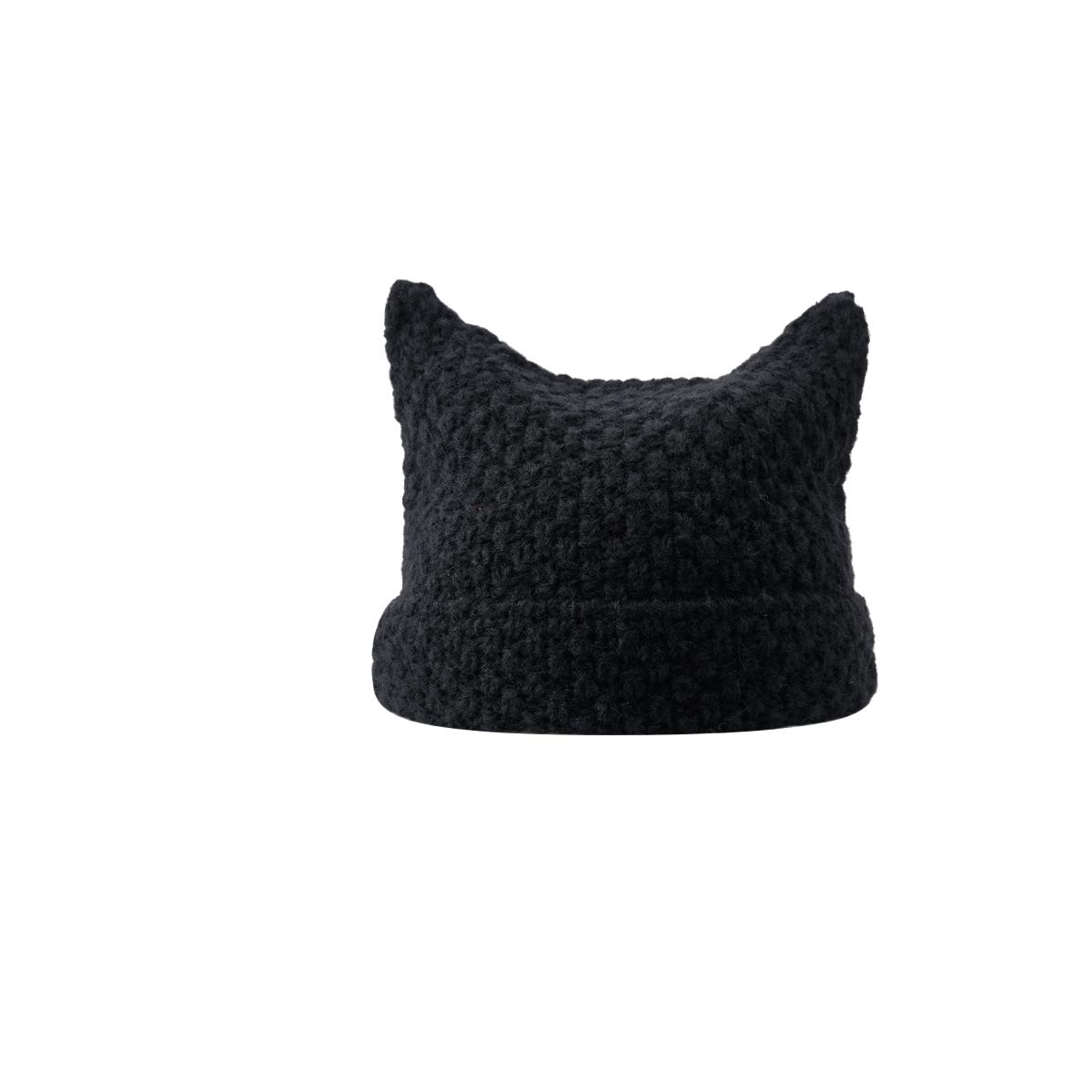 

Style Hat Versatile Sweet Cute Cat Ear Warm Womens Knitted Hatsbeanie Black
