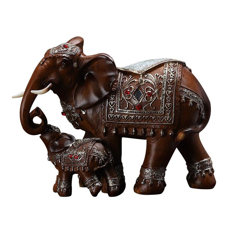 Elephant Resin Statue With Imitation Wood Finish For Office Decor Gifts And