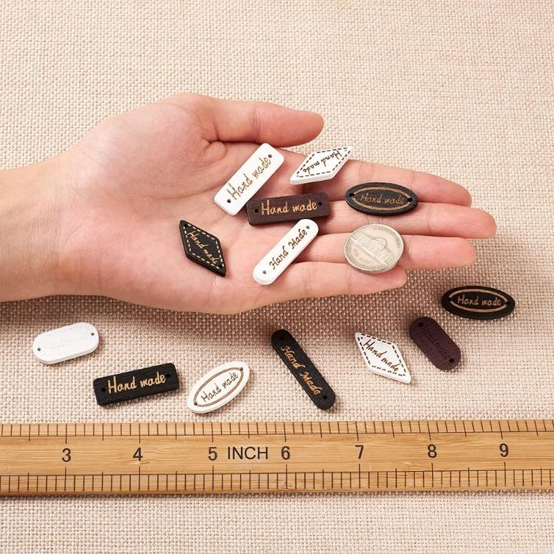 100PCS Handmade Wooden Tags Label Links Wood Decorative Buttons Embroidered Garment Label for DIY Sewing Knitting