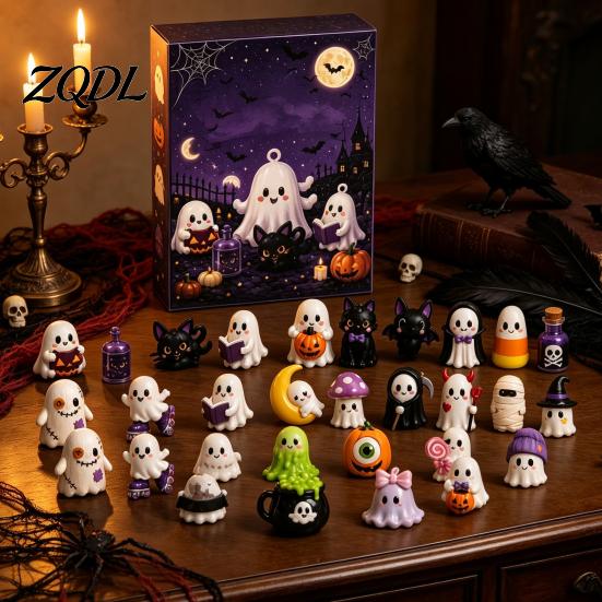 Festlig skrivbordsdekoration Halloween Nedräkningskalender 2026, 24 Dagar Nedräkning med 2D Platta Familjespel Akryl Miniatyrfigurer, Samlarbar Överraskning