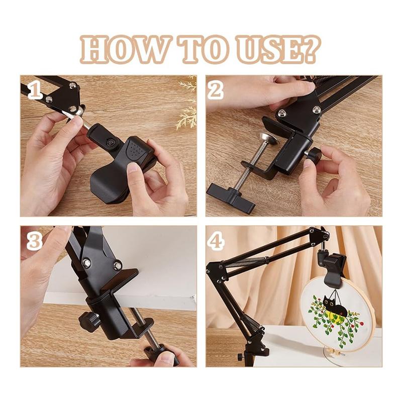 AEE2-Black Embroidery Table Stand Kit Hand Embroidery Hoop Holder 360 Rotated Embroidery Holder Stand For Embroidery Hoops
