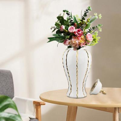 Porcelain Decorative Jar Ceramic Flower Vase with Lid Modern Table Centerpiece Handmade Temple