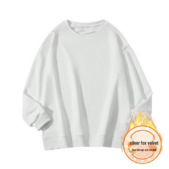 Unisex Heavyweight Fleece-Lined Sweatshirt - Solid Color, Versatile Long-Sleeve T-shirt for Autumn and Winter