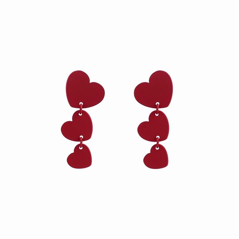 Girl Soft Girl~ Burgundy Love Earrings Retro Red Splicing Earrings Korean Simple and Cute Ear Clips Earrings Women