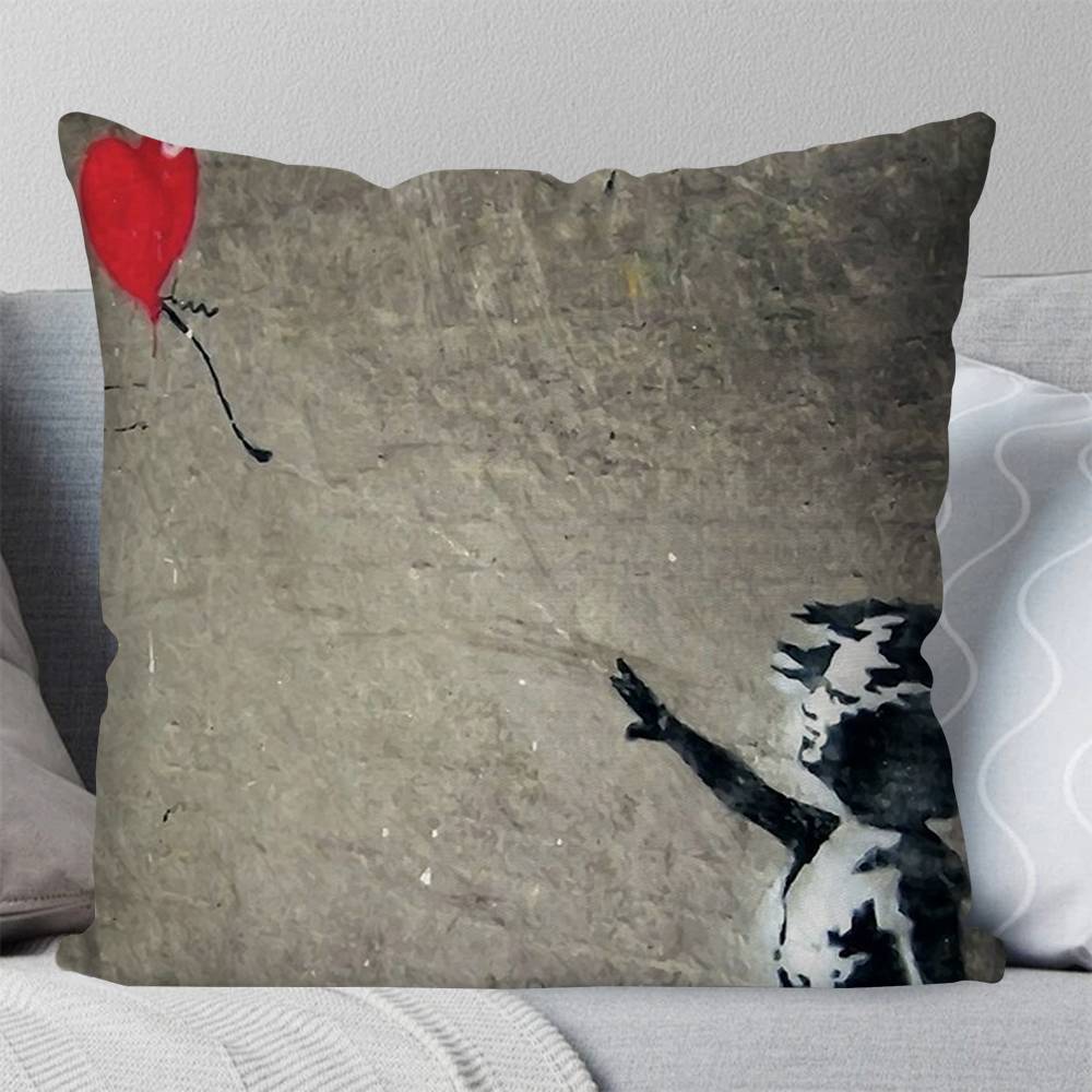 Federa Cuscino Banksy Graffiti Cuscino Quadrato Camera da Letto Divano Cuscino Comfort per il Tempo Libero Auto Soggiorno Decorazione per la Casa