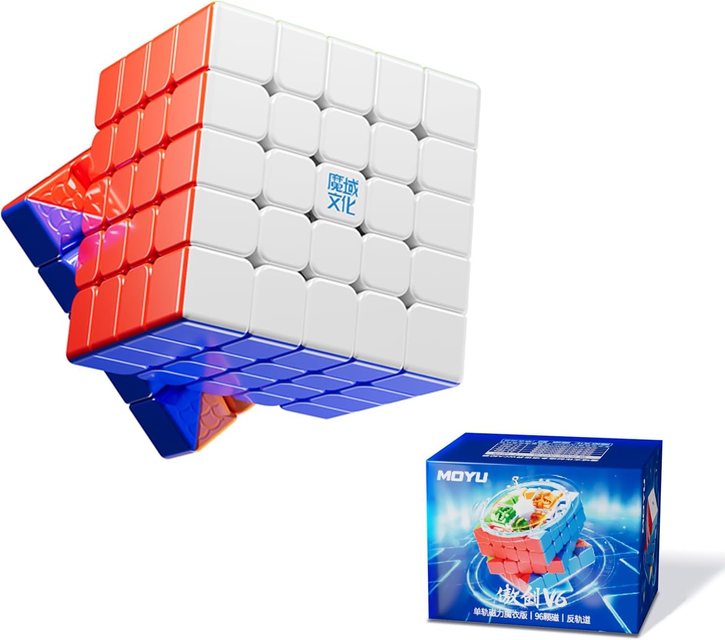 

Moyu Aochuang V6 5x5 Magnetic Ultimate Edition Sticker-Free UV Coated 5x5 Ball Core with 96 Magnets, Upgraded Single Track