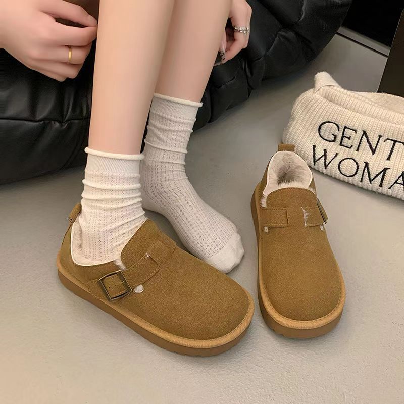 New Winter Velvet Women's Fashion Versatile Platform Snow Boots Low-top One-pedal Warm and Comfortable Cotton Shoes