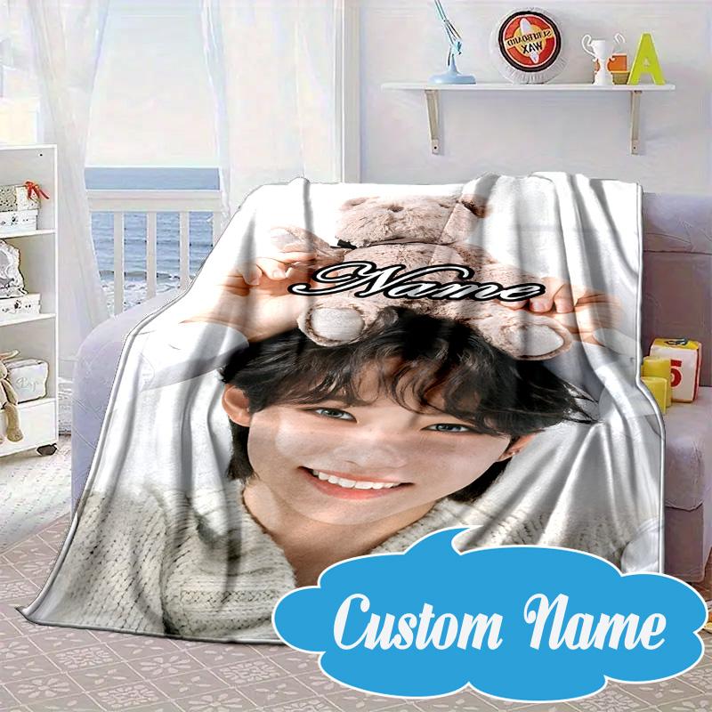 Custom Name K-pop stray Smile Blanket bed sofa Blanket Flannel Blanket for Camping, Hiking, Picnic Essentials,gift for Fan family