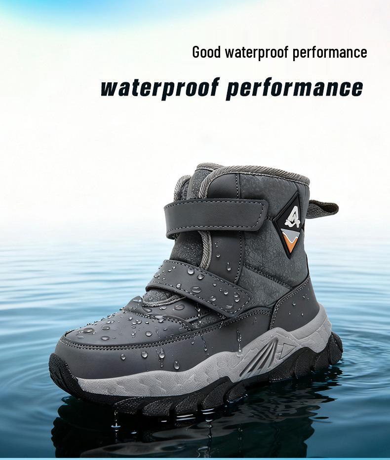 Stylish Waterproof Winter Leather Sports Shoes for Kids - Warm, Non-Slip, Thickened Cotton, Unisex Design.
