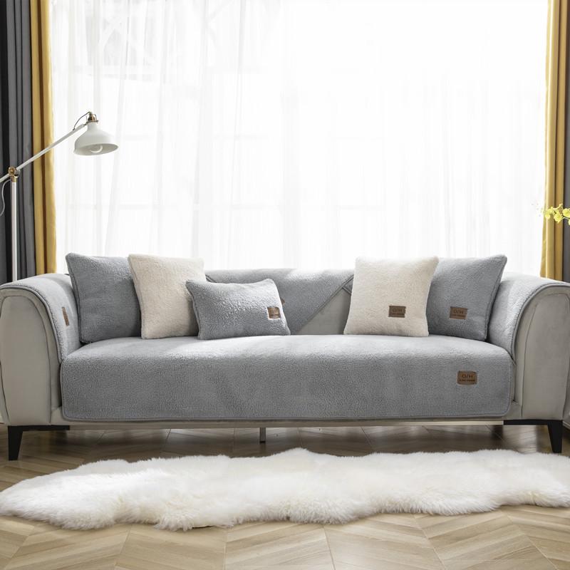 Winter Solid Color Lambswool Sofa Cushion – Thick, Non-slip, Modern Minimalist Seat Cover