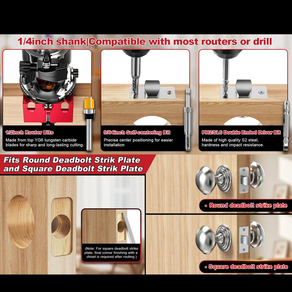 Door Lock Installation Kit 1in X 2 1 4in Door Latch Mortise Tool for 1 3 8 Inch 1 3 4 Inch Doors
