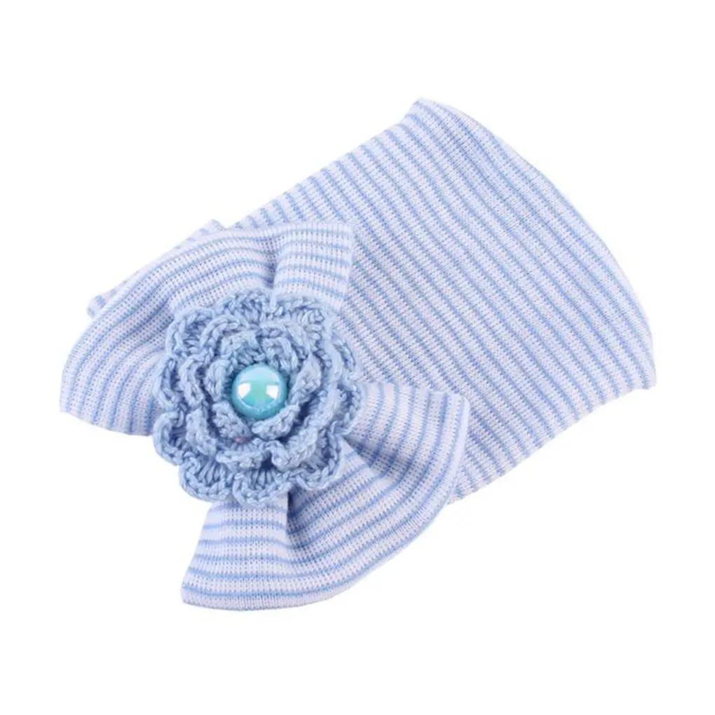 Nyfødt Baby Lue Småbarn Baby Varme Luer Bomull Stripete Luer Myke Sykehus Rosa Hvite Gutter Jenter Sløyfe Luer for Nyfødt 0-6M