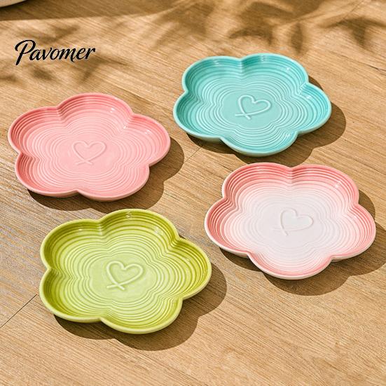 Elevated Cat Food Bowls Ceramic Pet Bowl with Raised Stand, Flower Shape Whisker Friendly Non-slip Feeding Plate for Neck Protection, Anti Slip Bowl,