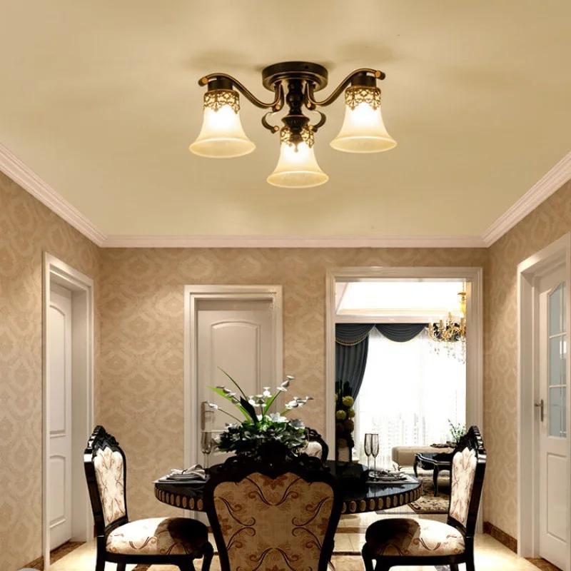 Vintage Ceiling Light Antique Metal Glass Chandelier Ceiling Lamp Fixture Retro Luminaria E27 Led Bulb Source Lamp Fitting Ming