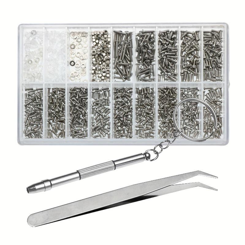 1000pcs Mini Screws Small Nuts Set Assortment DIY For Model Making Watch Glasses with Multi purpose screwdriver+ elbow tweezers