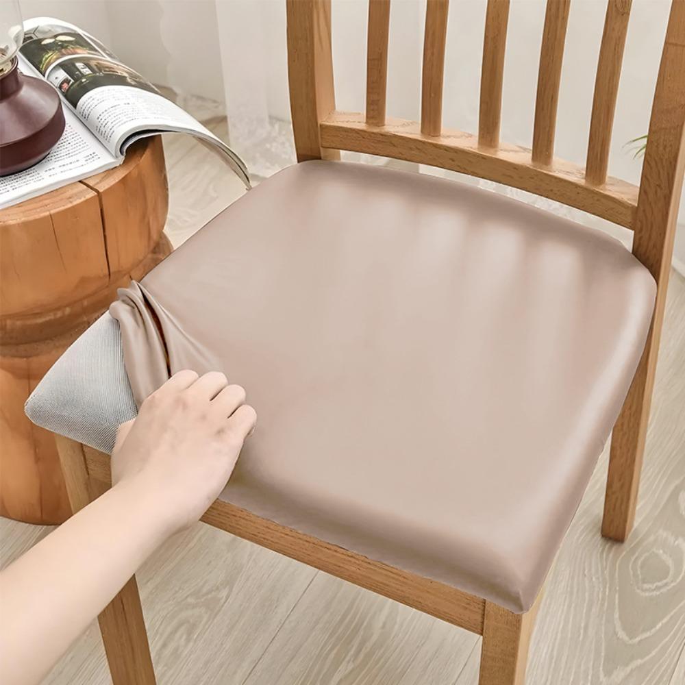 Simple PU Leather Dining Room Chair Covers Waterproof Solid Color Chair Seat Covers Removable Chair Cover