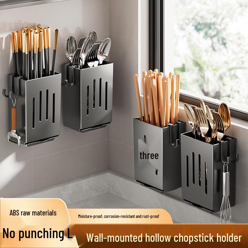 Wall-Mounted Chopstick & Cutlery Holder: Punch-Free Kitchen Organizer and Storage Rack.