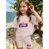 Summer 67 Six Seven Cartoon Print Girls 2PCS Short Sleeve T‑Shirt and Shorts Set Casual Children Daily Outdoor Fashion Outfit
