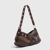 Fashion Niche Retro Brown Black Hot Girl Underarm Bag Motorcycle Shoulder Bag Versatile Baguette Bag