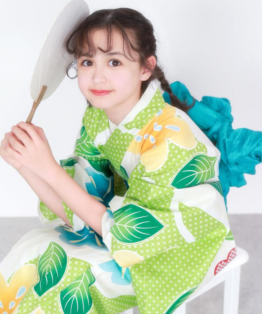 Conjunto de Cambio de Yukata Heiko para Niñas Junior En Busca del Pueblo Donde Florecen [KYOETSU] Conjunto, Yukata, Tipo de Dos Piezas, Niñas, Crudo, Tejido, 3 piezas