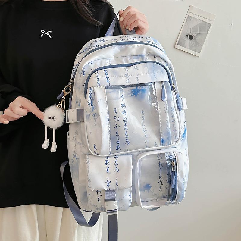 Schoolbag New Chinese Style Transparent Student School Bag Women's Large Capacity Casual Backpack Personalized Versatile Travel Computer Backpack