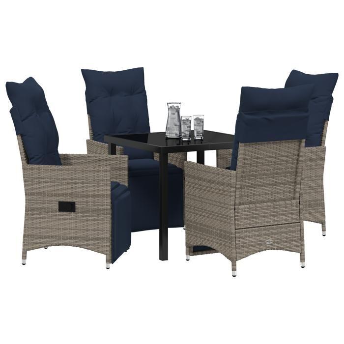 Ensemble de Salle à Manger de Jardin vidaXL 5 Pièces avec Coussins Gris Poly Rattan 3379598