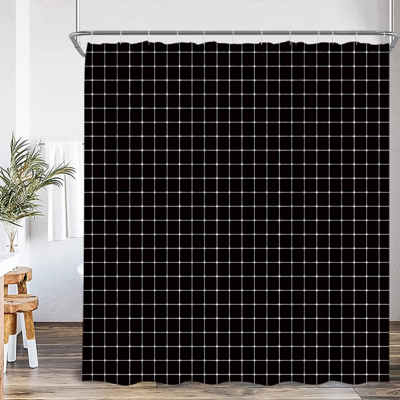 Black and White Square Shower Curtains Black Lines Modern Geometric Plaid Fashion Nordic Bath Curtain Fabric Home Bathroom Decor
