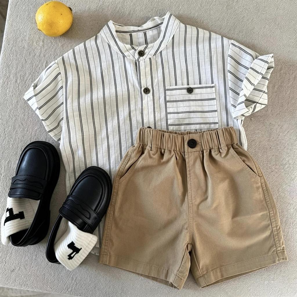 Boys' Summer 2026 Japanese Trendy Striped Short-Sleeved Toddler Shirt.