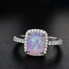 Cushion Cut Square Rainbow White Fire Opal Rings For Women Gold Horse Eye Zircon Charm Leaf Wedding Bands Party Jewelry CZ