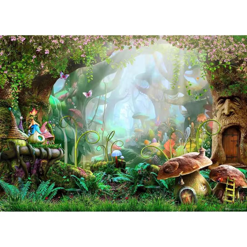 2D Enchanted Forest Backdrop, Magical Fairy Tale Photography Background 47.2x31.5inch/120*80cm