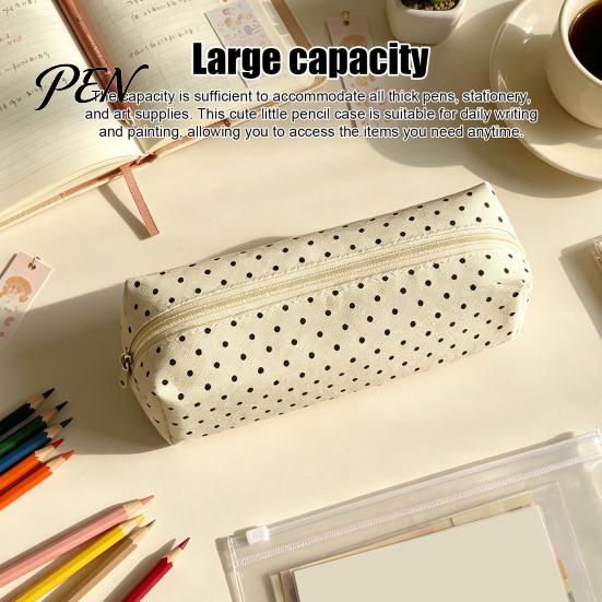 Large Capacity Pencil Case Polka Dot Case, Fabric Stationery Organizer Pouch, Cute Makeup Versatile Canvas Storage Bag Zipper Closure Pen for