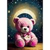 Růžový plyšový medvídek Hvězdná obloha Vintage malba Tisky Plyšový medvídek Roztomilá kreslená malba Dětský pokoj Školní plátno Dekorace