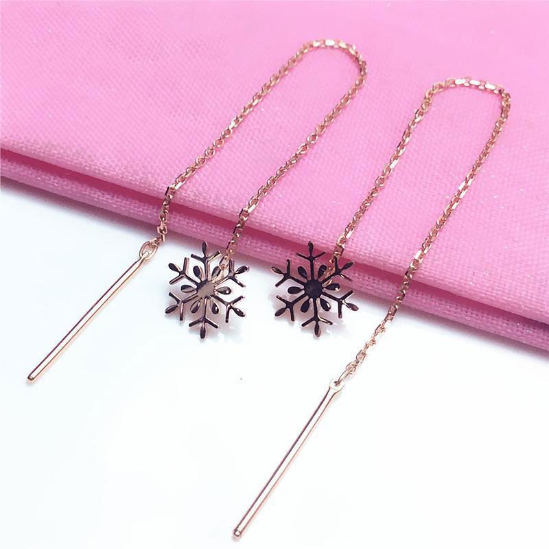 Exquisite Russian 585 Purple Gold Smooth Snowflake Earphones, Simple Rose Gold-Plated Flower Earphones, Personalized Jewelry (rose gold plated pair)
