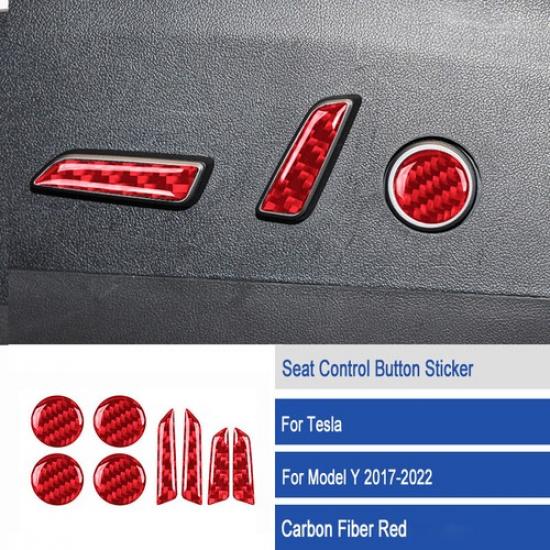 Red Carbon Fiber Seat Adjustment Switch Button Cover For Tesla Model 3 Y 17-22