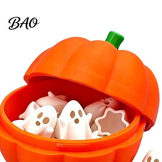 Halloween Pumpkin Box with 20 Mini Ghosts, Storage for Candy & 3D Printed Treat, Container Lid Trick or Treat Holiday Party Festive Decorations