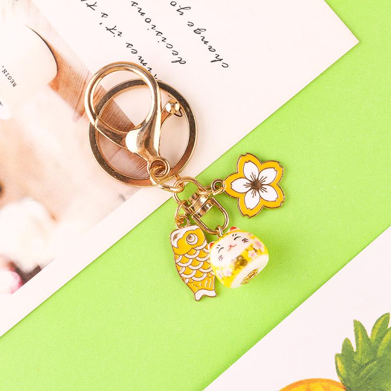 Sakura Ceramic Lucky Cat Pendant Keychain - Cute & Fashionable DIY Accessory