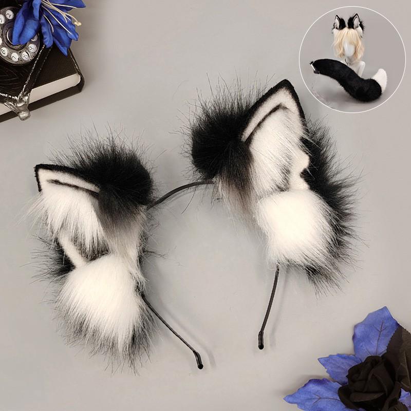 Y2K Anime Wolfsohr Stirnband Schwanz Set Cosplay Kostüm Party Tier Rollenspiel Plüsch Accessoire