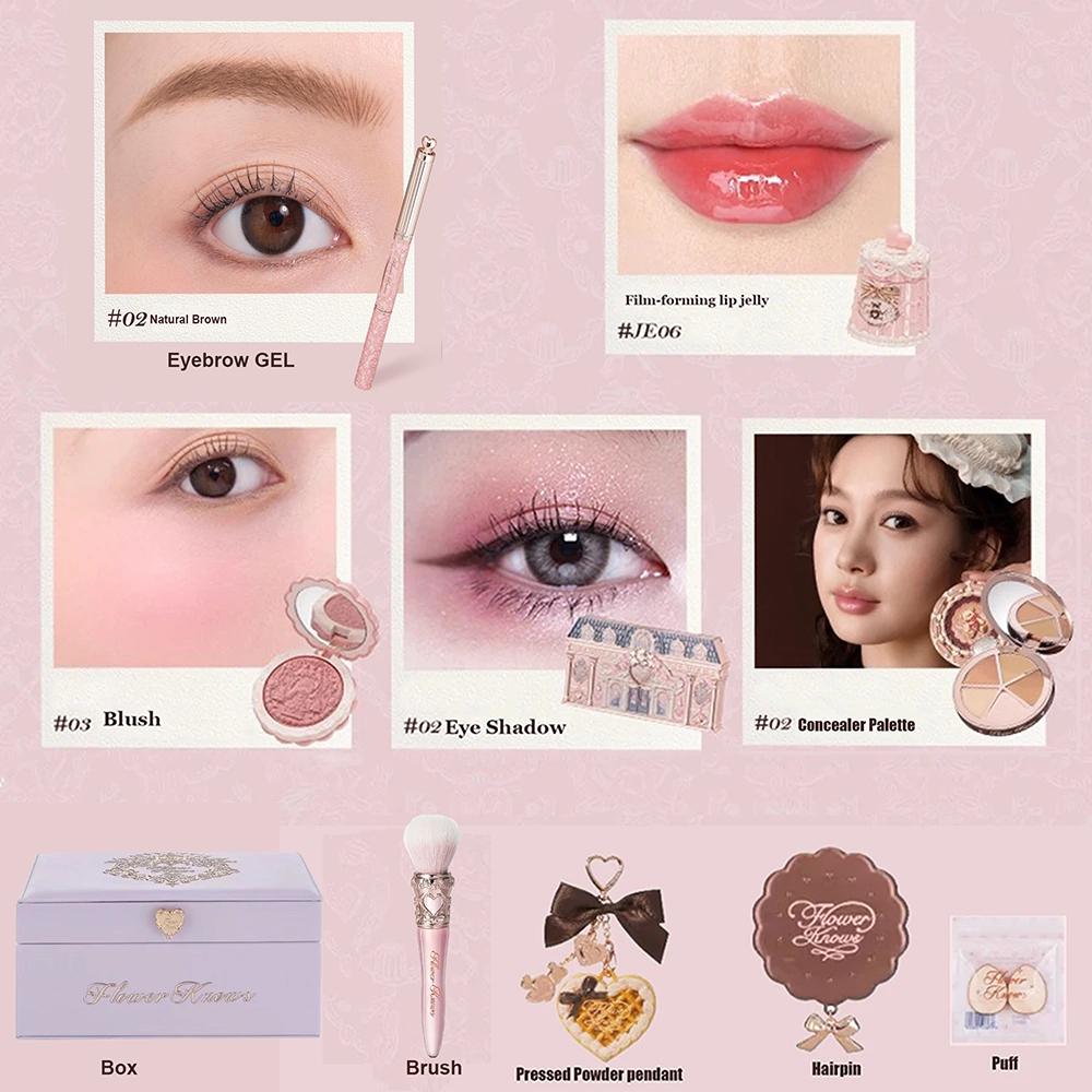 Flower Know Fresas Rococó Set de Regalo Todo en Uno Kit de Maquillaje Completo Profesional Espejo de Jardín Polvos Rubor Crema Labial Flowerknows