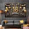 2D 18th Birthday Black Gold Star & Confetti Backdrop for Adult Party